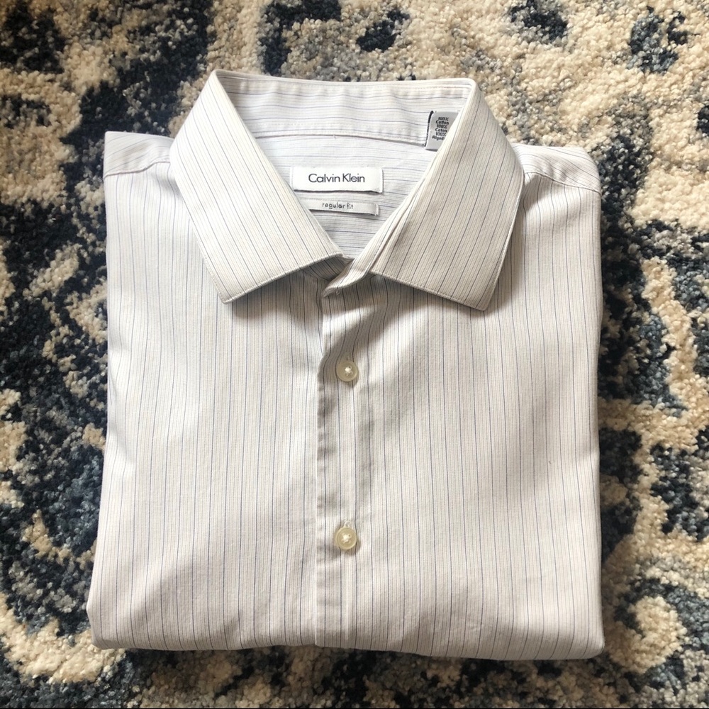 Calvin Klein Blue and White Button Down Shirt